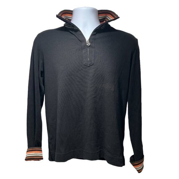 HUGO BOSS Quarter Zip Long Sleeve Collared Pullover Sweatshirt Black Size Small - Picture 1 of 12